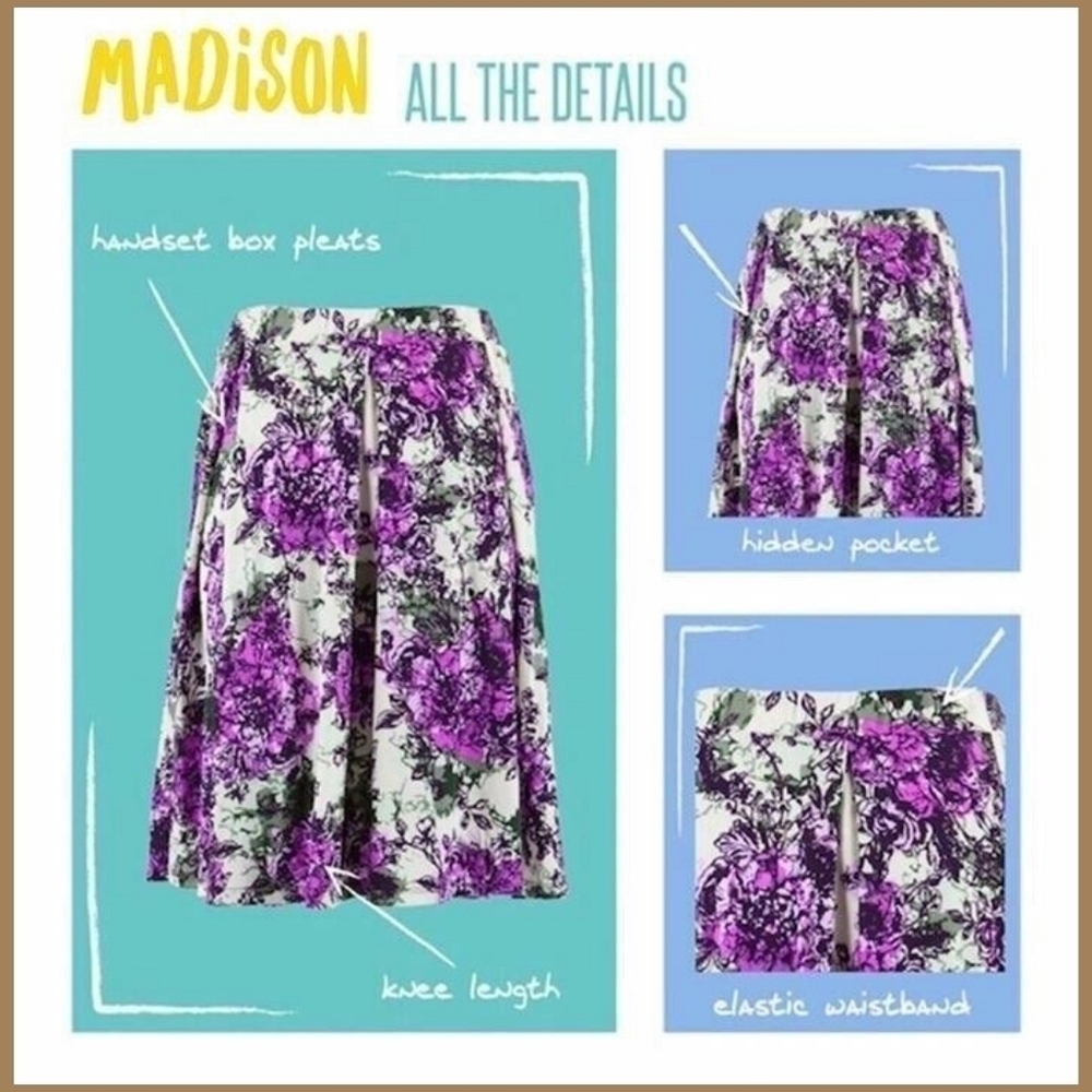 Sz L LuLaRoe Madison Skirt German Shepherd Print Mint Lavender Box Pleat A-Line - Picture 9 of 11